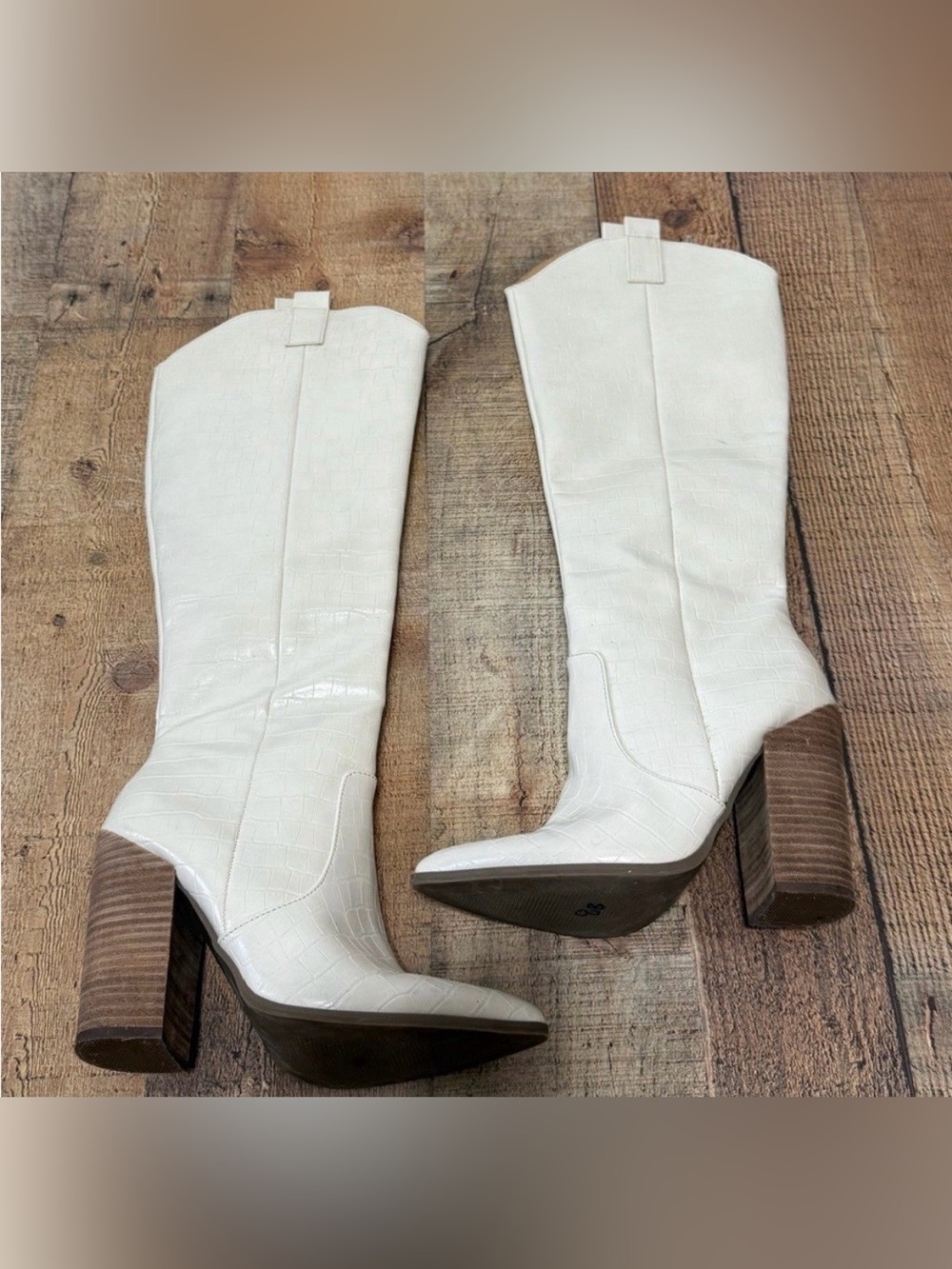 Dolce Vita Vanya White Croc-Embossed Knee Boots